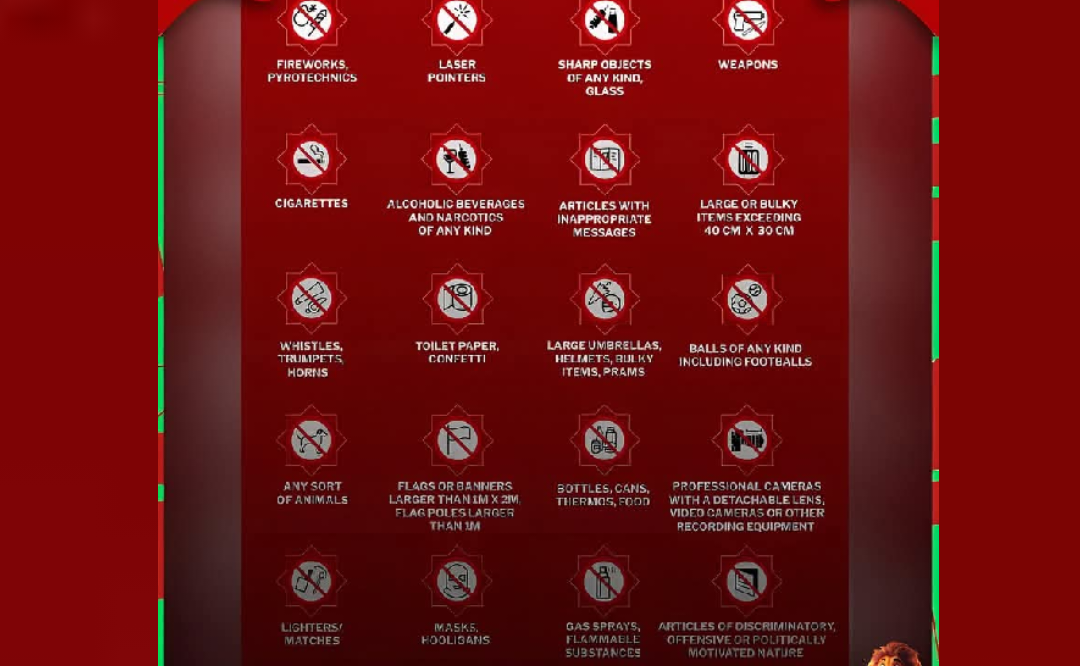 الكاف يحدد لائحة المواد الممنوعة داخل ملاعب كان المغرب لضمان الأمن والسلامة 